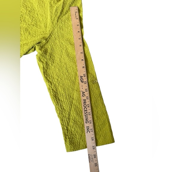 Ali Miles Lime Green Crinkle Tunic M Cowl Neck Asymmetrical Hem Artsy Lagence M5 - Picture 8 of 11
